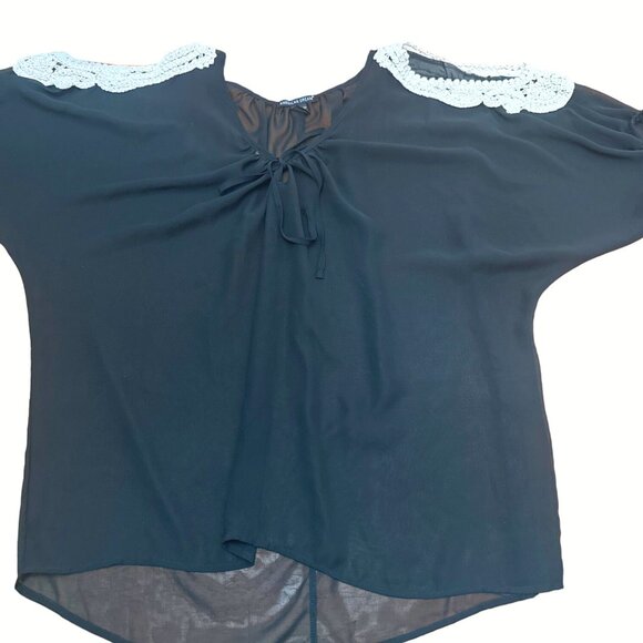 American Dream Black Sheer Cover Up Tunic Crochet Shoulders Lace Detail Size 2X - Picture 7 of 9